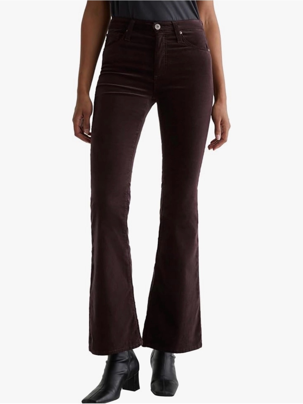 AG Adriano Goldschmied High-Rise Flare Pants in Dark Brown